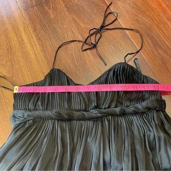 Alice + Olivia Silk Black Mini Dress Pleated Halter Strap Structured LBD - Picture 12 of 13